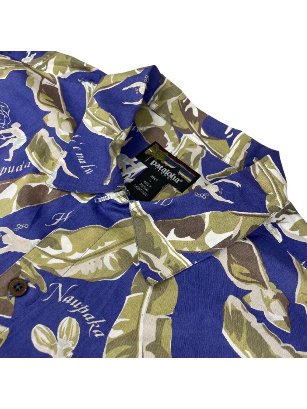 VTG Pataloha Men’s Surfing Fishing S/S Button Hawaiian Shirt Blue • Large